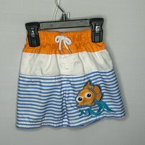 Disney Store Orange and Blue Striped Nemo Swim Shorts